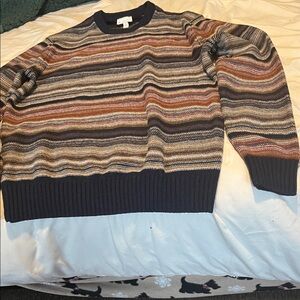 GAP Men's Striped Crewneck Sweater - Brown and Black